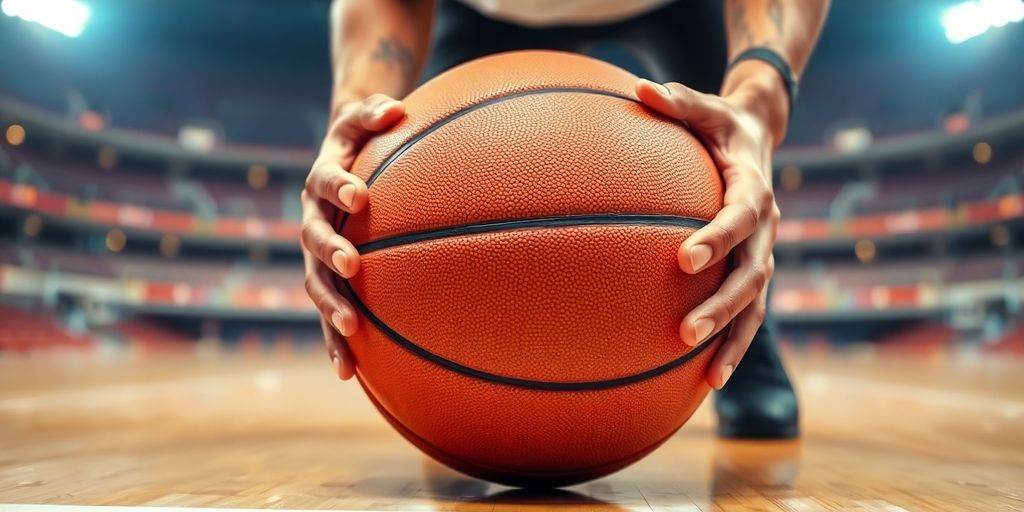 Basketballspieler dribbelt auf dem virtuellen Basketballplatz.