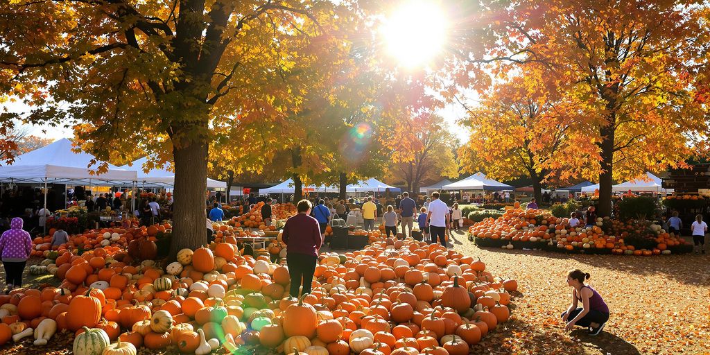 Vibrant autumn leaves and pumpkins at an Oklahoma fall festival.