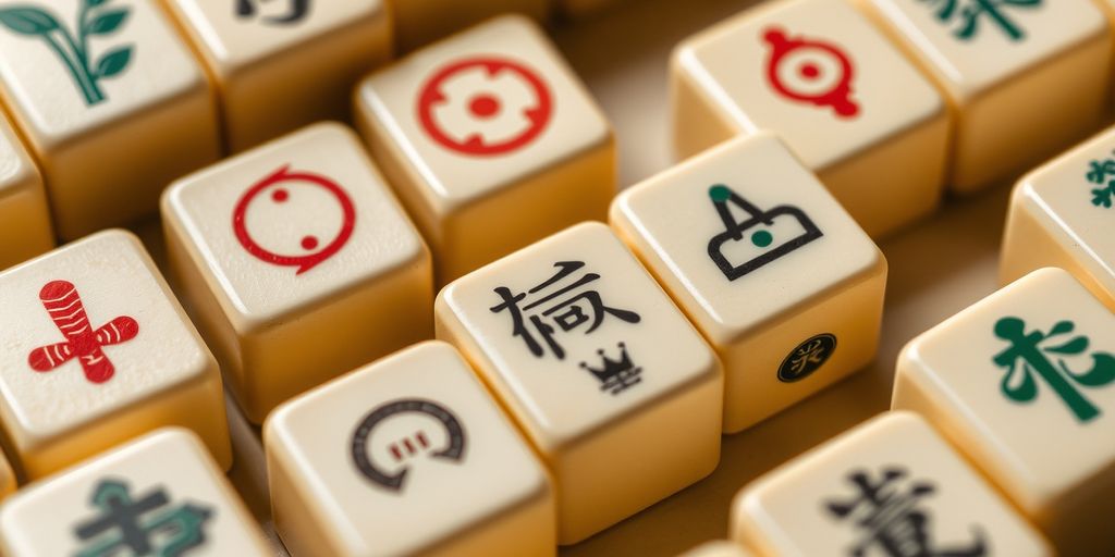 Mahjong tiles with various symbols