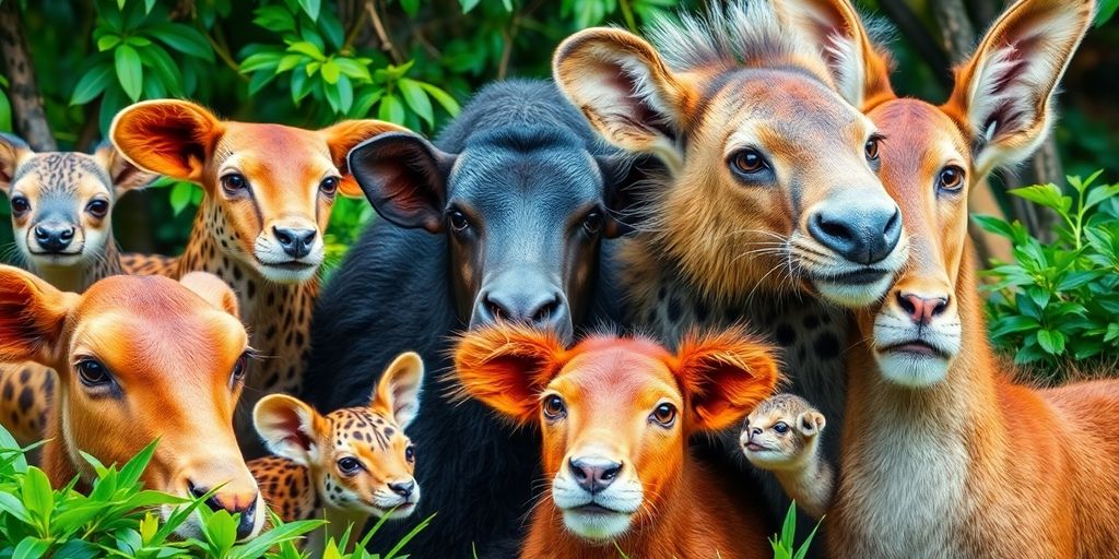 Imagini cu animale diverse în habitate naturale.
