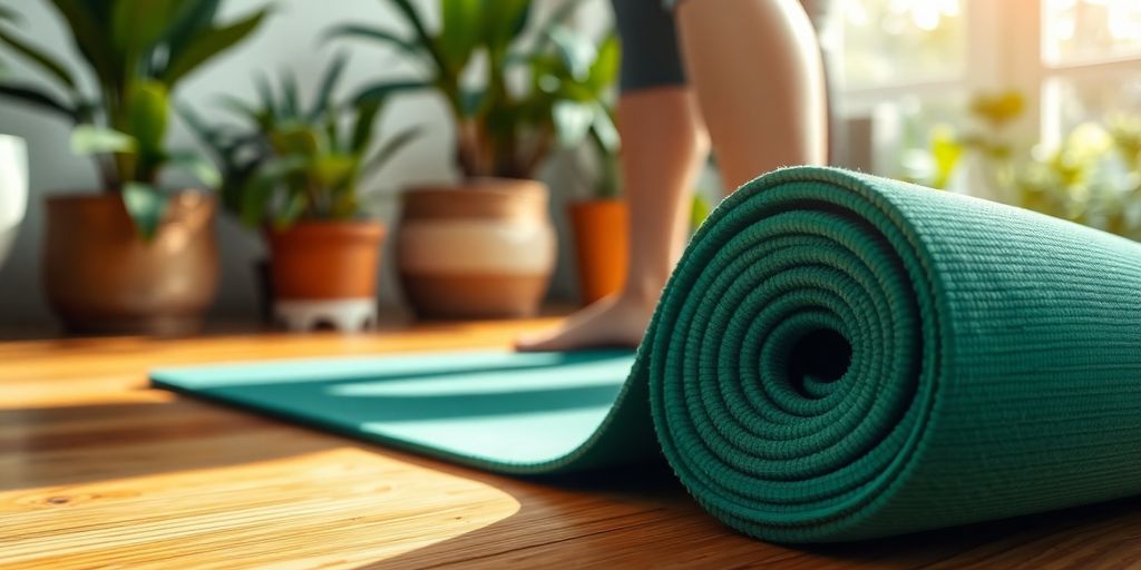 Thick yoga mat with person practicing yoga indoors.
