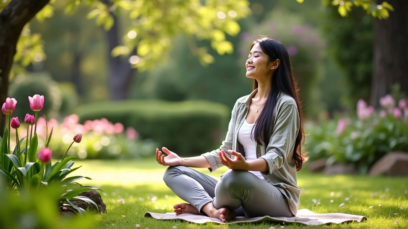 Woman meditating in a peaceful garden