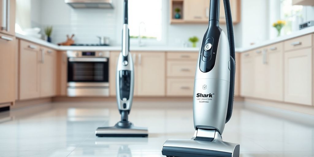 Shark vacuum displayed in a bright, clean kitchen.