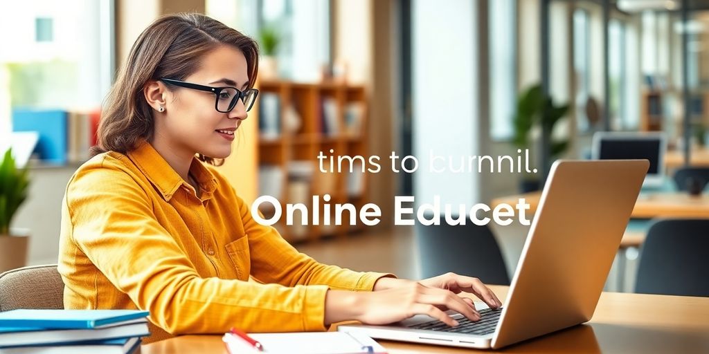 Person learning online in a bright, modern workspace.