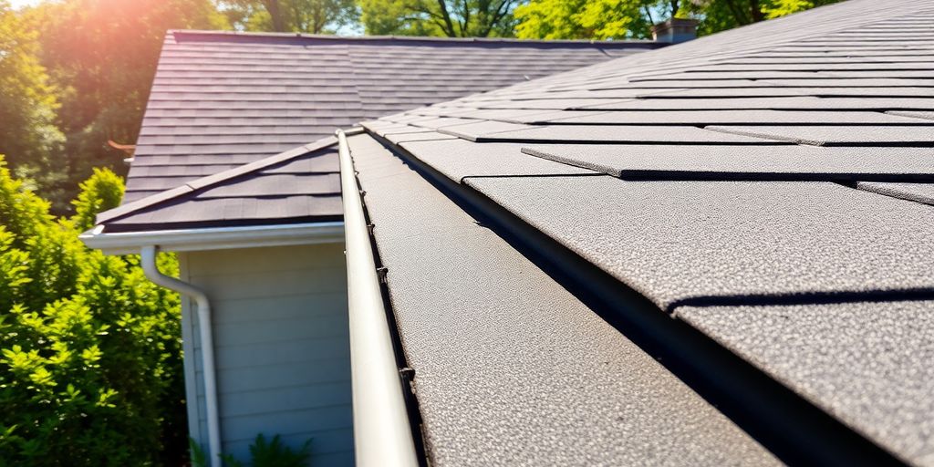 Roof and gutter maintenance in a well-kept home.