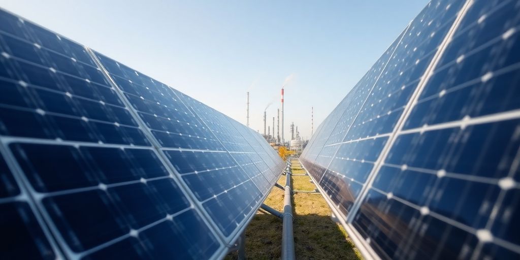 Panneaux solaires et raffinerie