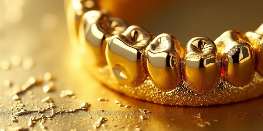 Détails de l'or dentaire brillant et pur.