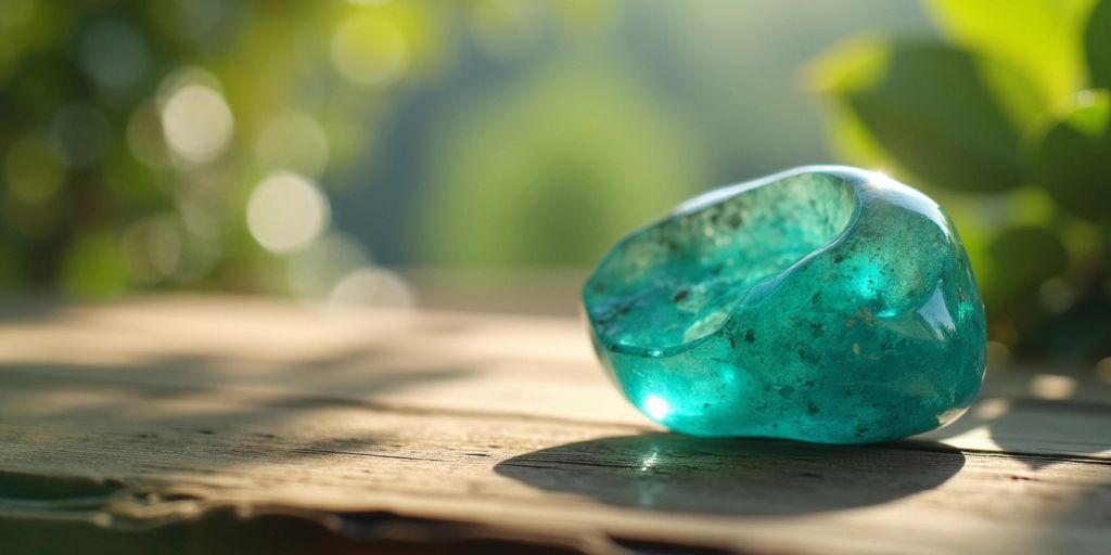 Gemma turchese su superficie di legno