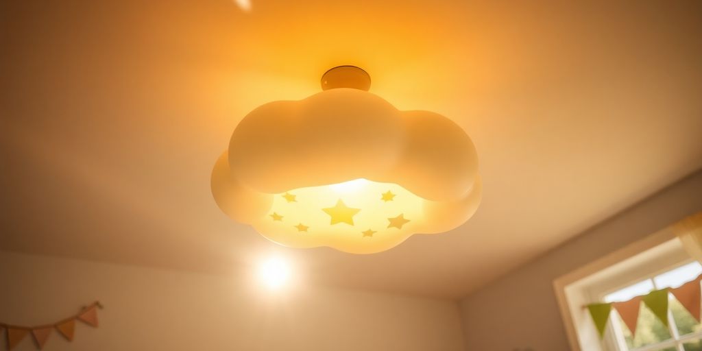 Children's bedroom ceiling light with nature-inspired shapes.