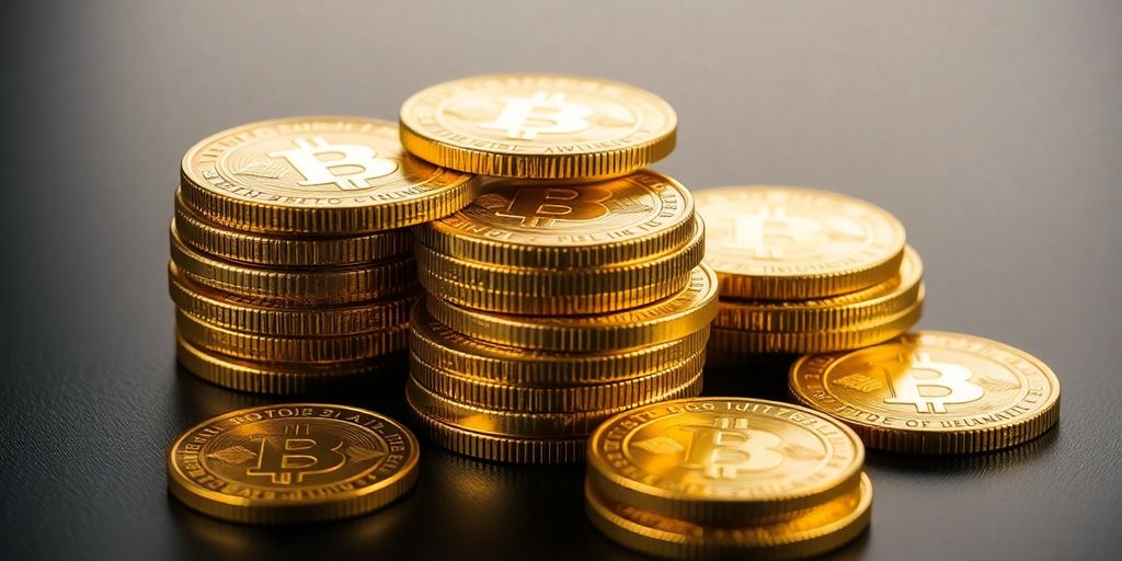 Pièces d'or empilées sur une surface sombre.