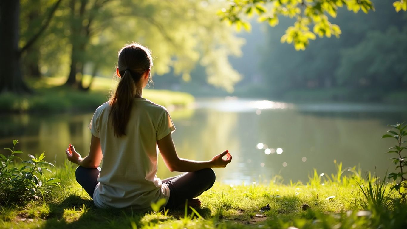Person meditating in nature