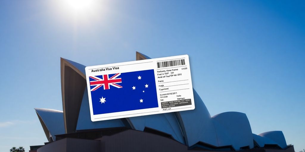 Australian landmark with visa document.