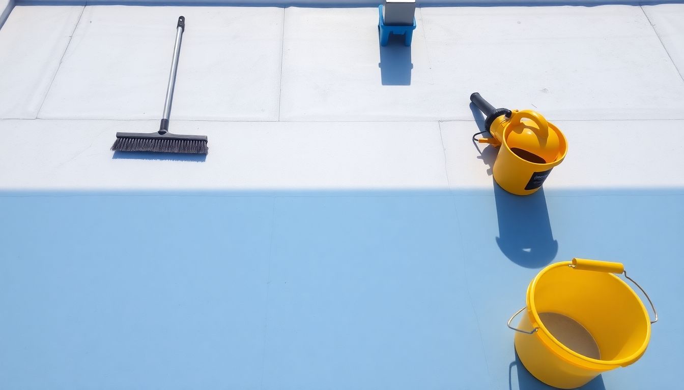 Flat roof with maintenance tools.