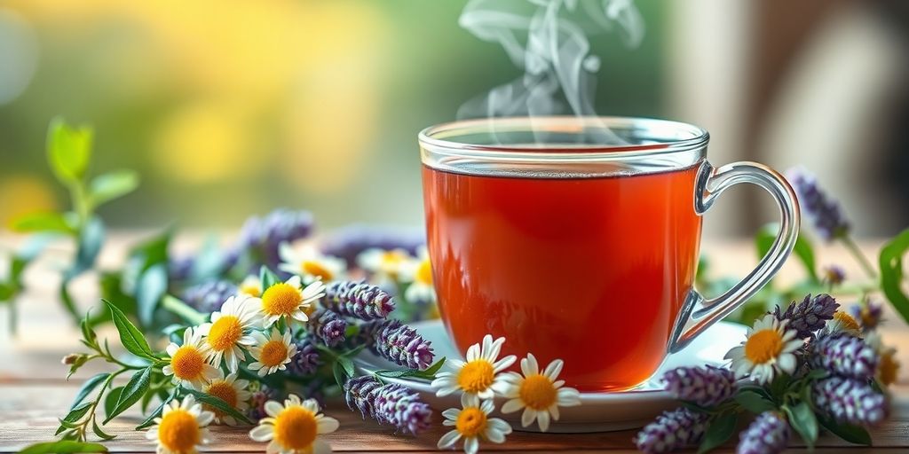 Une tasse de thé aux herbes avec des herbes fraîches.