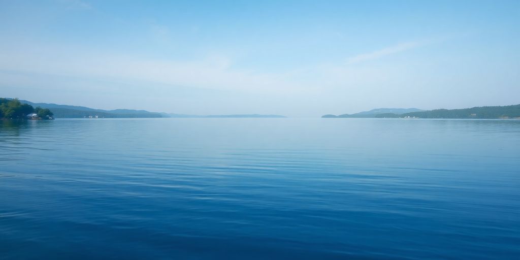 Tranquil lake scene promoting relaxation and meditation.