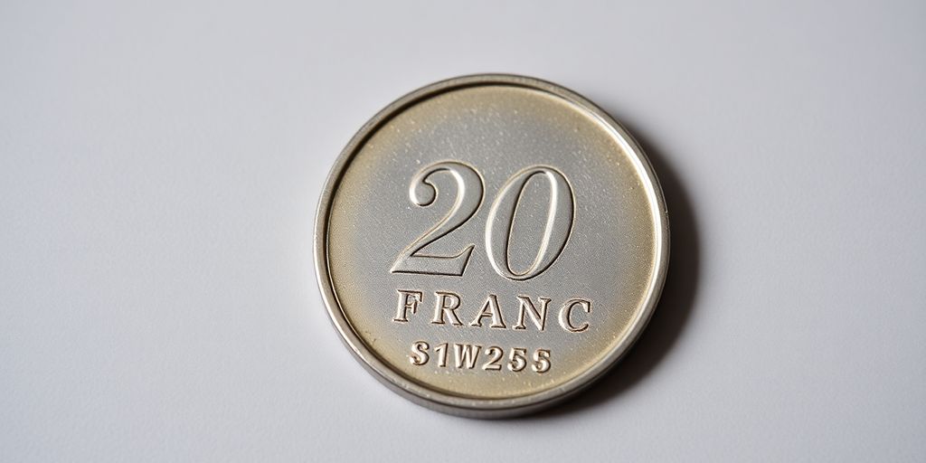 Une pièce de 20 francs suisses en gros plan.