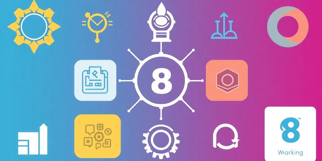 Eight interconnected symbols of success and growth.