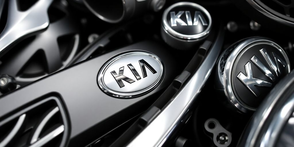 Genuine Kia auto parts laid out neatly.