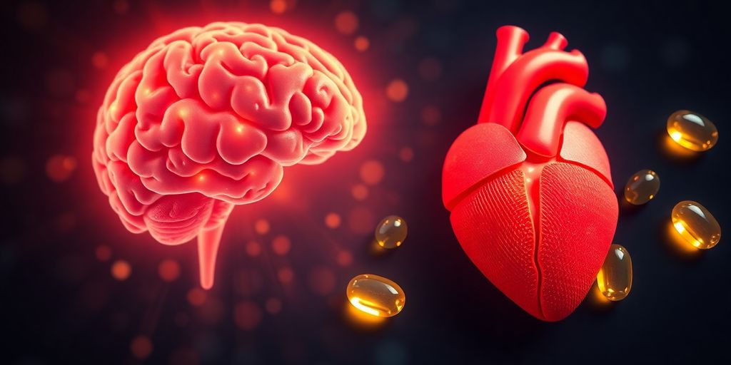 Brain and heart imagery with fish oil capsules.