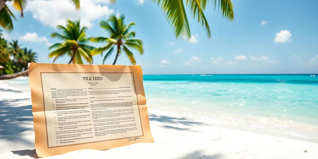 Phuket beach landscape with traditional title deed.