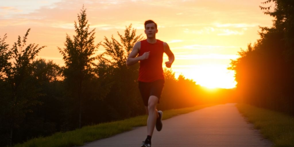 Person running on path with sunrise.
