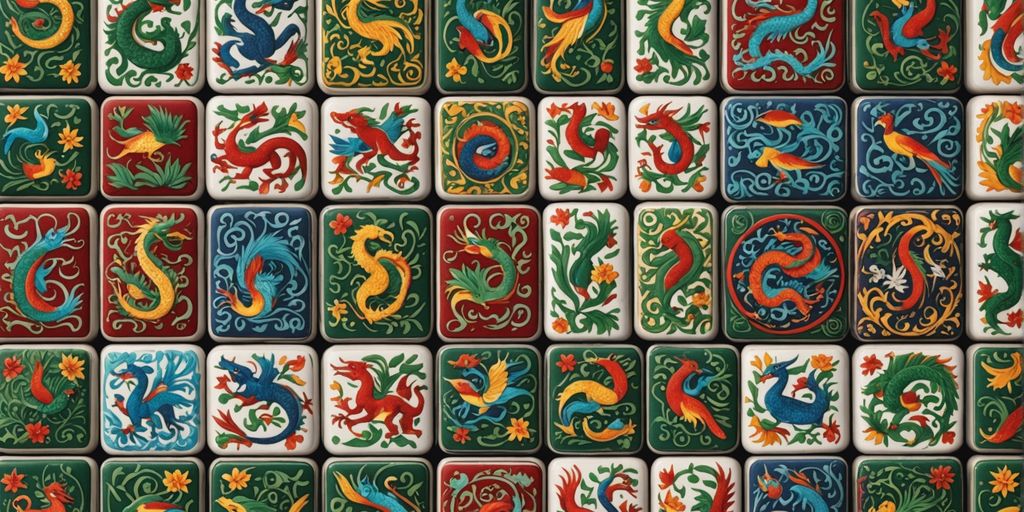 Mahjong tiles with animal designs