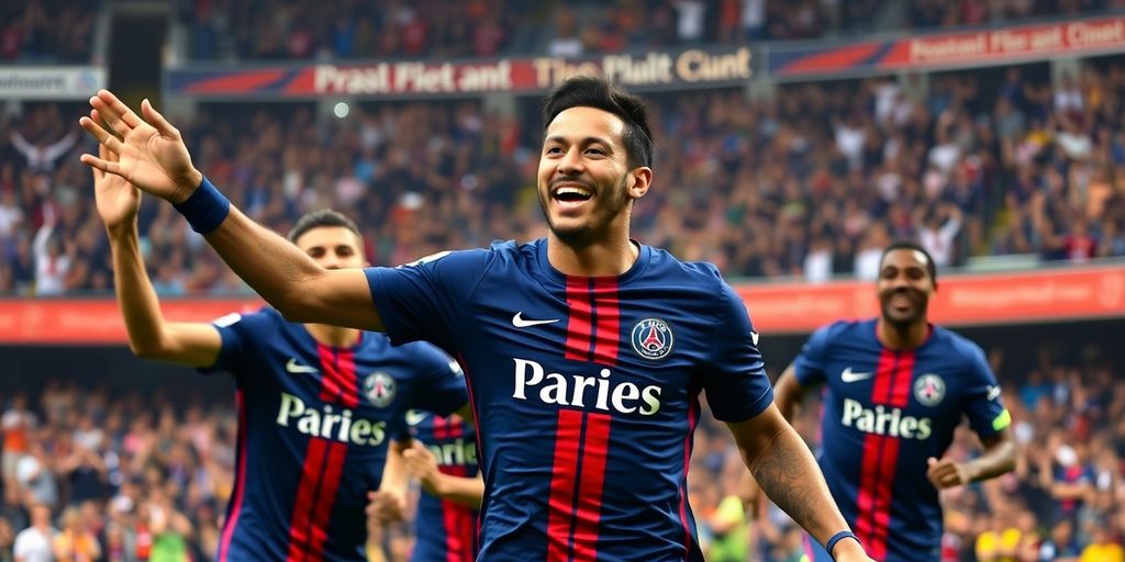 Neymar celebrating a goal for Paris Saint-Germain.
