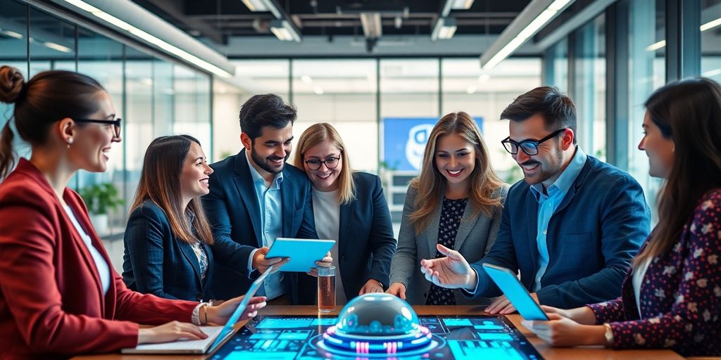 Grupa profesionalaca koristi veštačku inteligenciju u kancelariji.