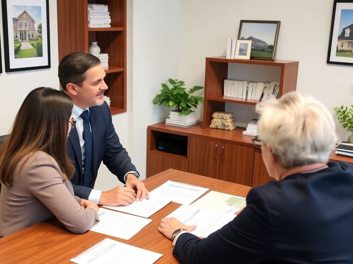 Avocat discutând probleme imobiliare cu clienții.