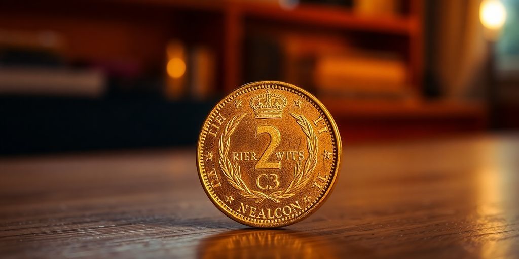 Une pièce de Napoléon en or sur une table en bois.
