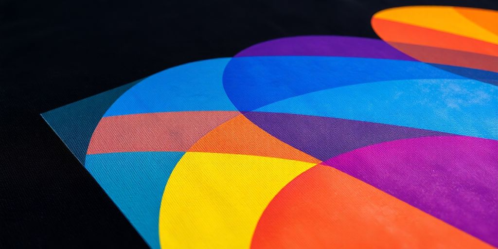 Impresión DTF en capas coloridas sobre tela oscura.