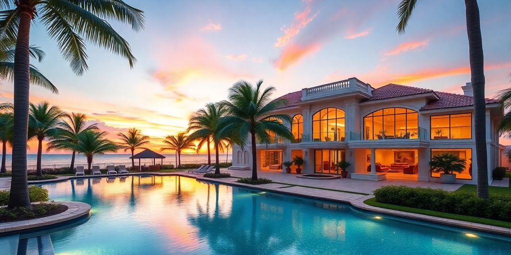 Luxury home in Fort Lauderdale with pool and palm trees.