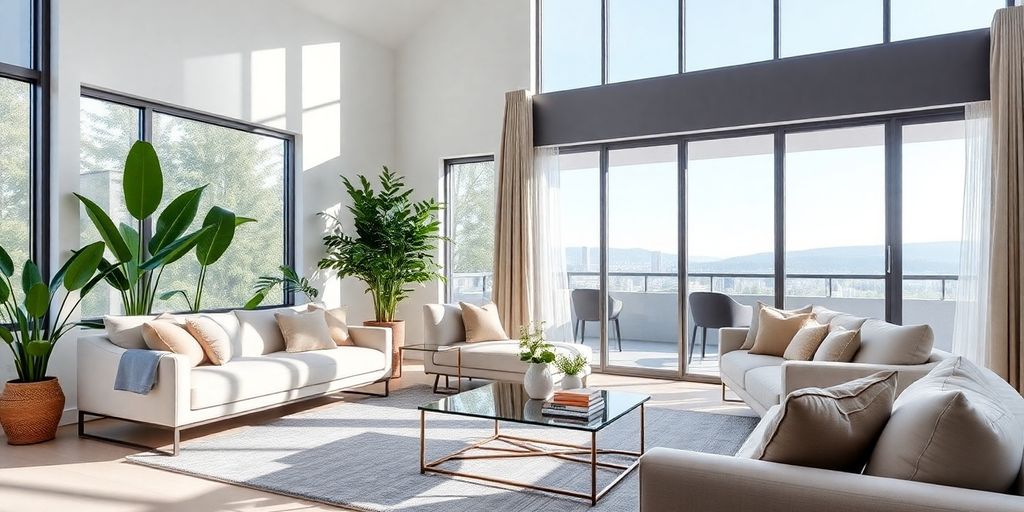 Modern living room with stylish furniture and natural light.