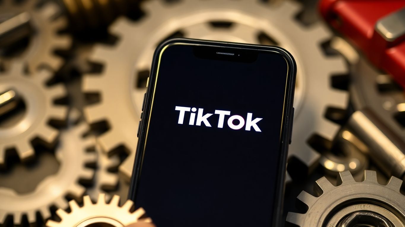 Smartphone with TikTok app and automation tools around it.