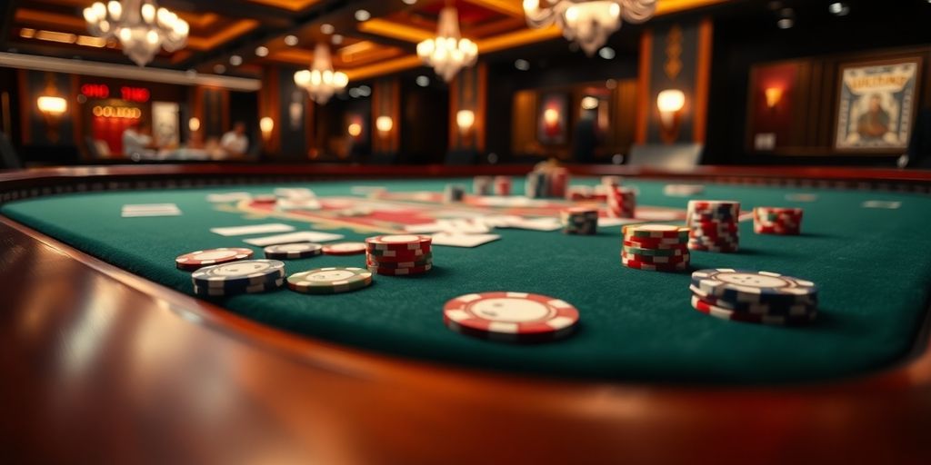 Table de casino élégante, jetons de poker et cartes