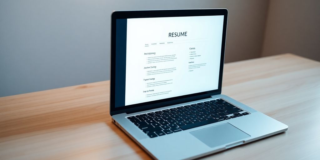 Clean, modern resume on a laptop screen.