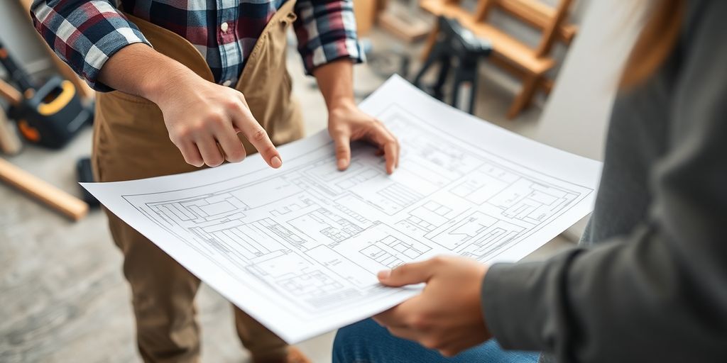 Home improvement contractor discussing plans.