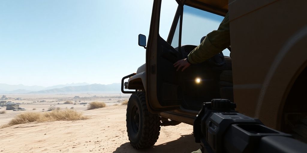 Pemain PUBG Mobile dekati kendaraan utilitas.