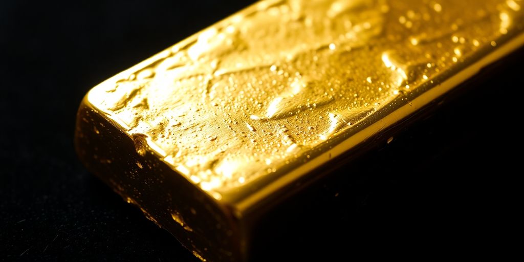 Lingot d'or authentique sur fond sombre.