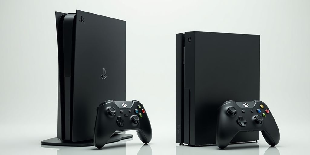 PlayStation und Xbox Konsolen nebeneinander.
