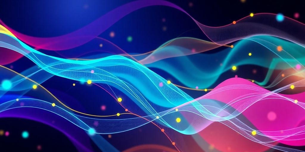 Colorful data patterns on a dark background.