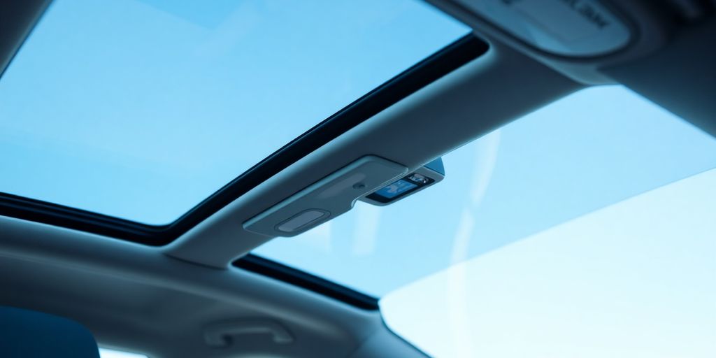 Close-up of BMW sunroof with clear glass design.