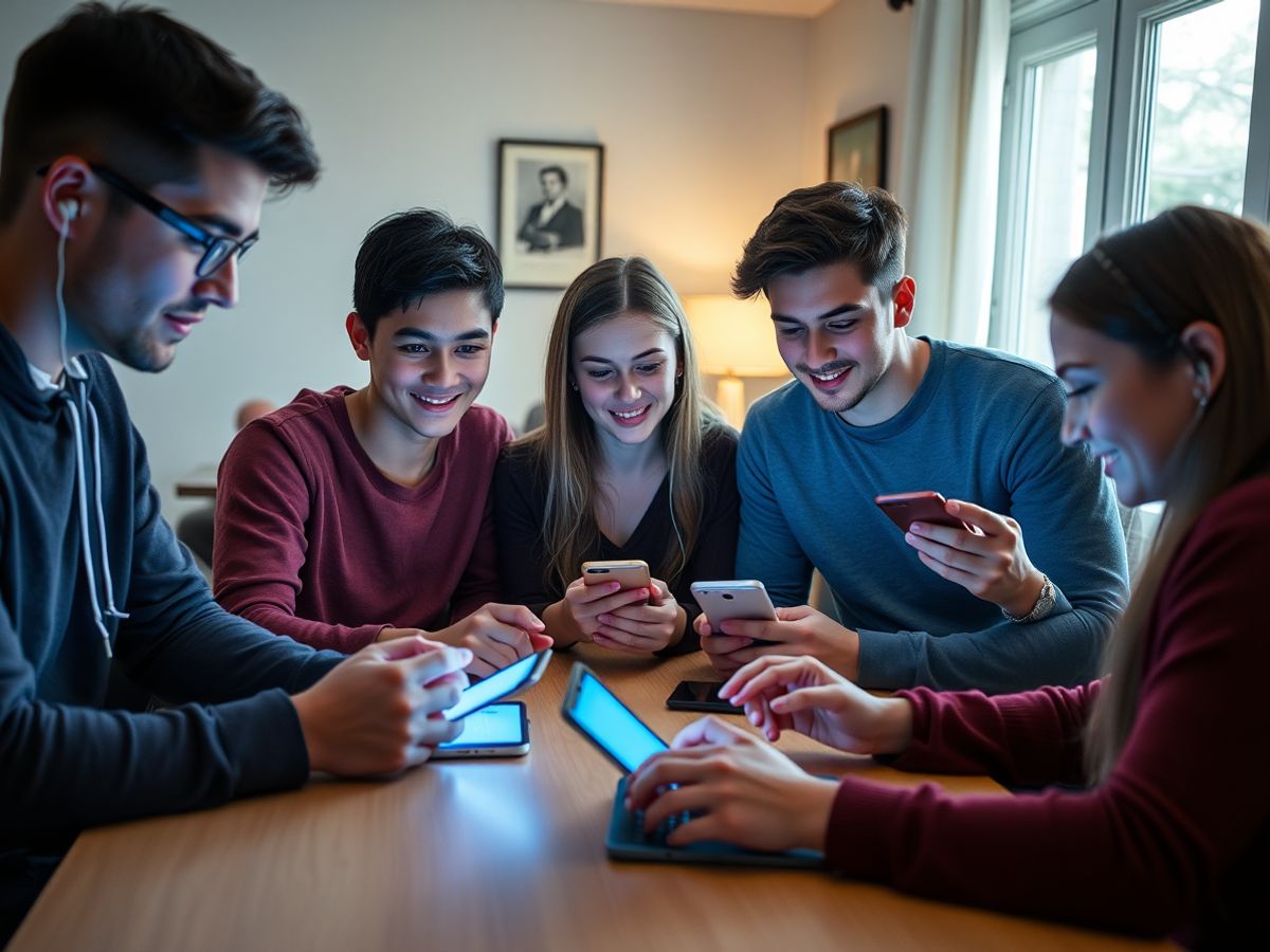Tineri cu smartphone-uri și laptopuri într-un ambient relaxat de zi
