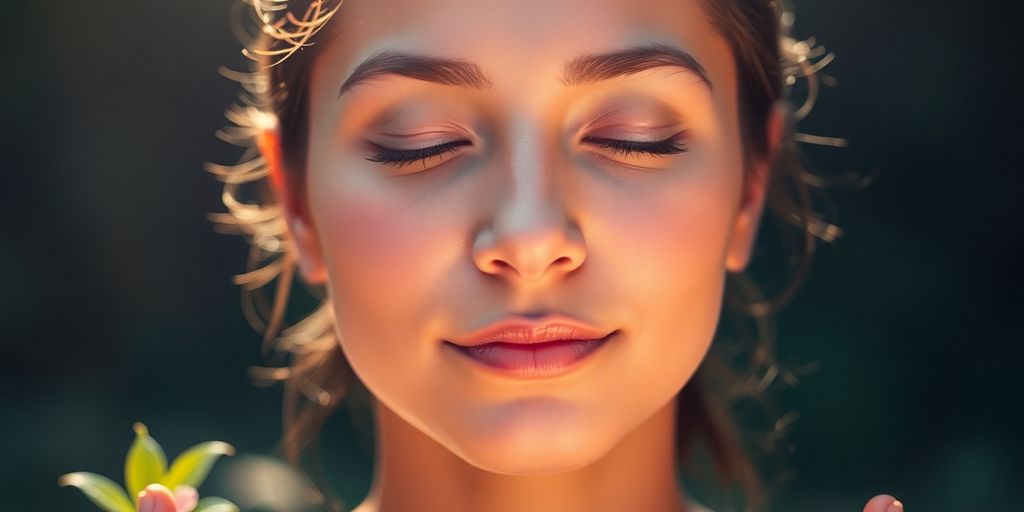 Pessoa meditando em um ambiente sereno e iluminado.