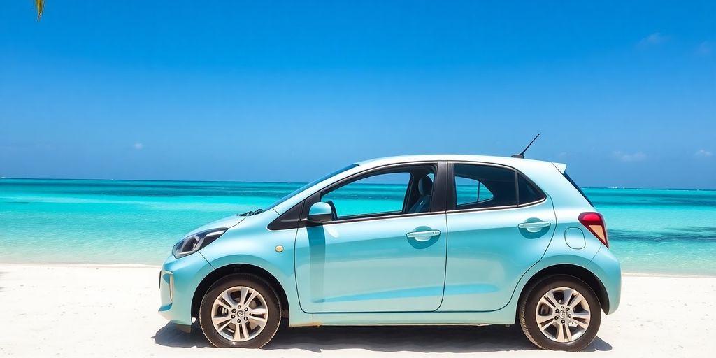 Voiture de location sur une plage de Raiatea