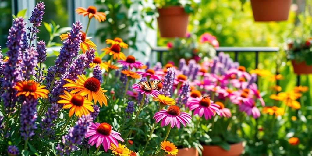 Bienenfreundliche Blumen auf sonnigem Balkon