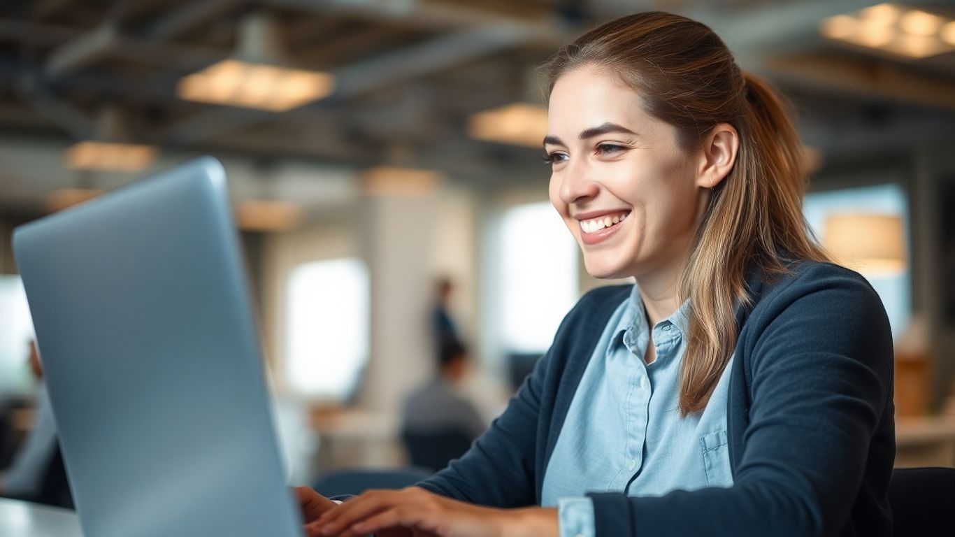 Person using laptop in office