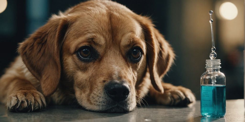 Dog getting eye drops from a dropper bottle