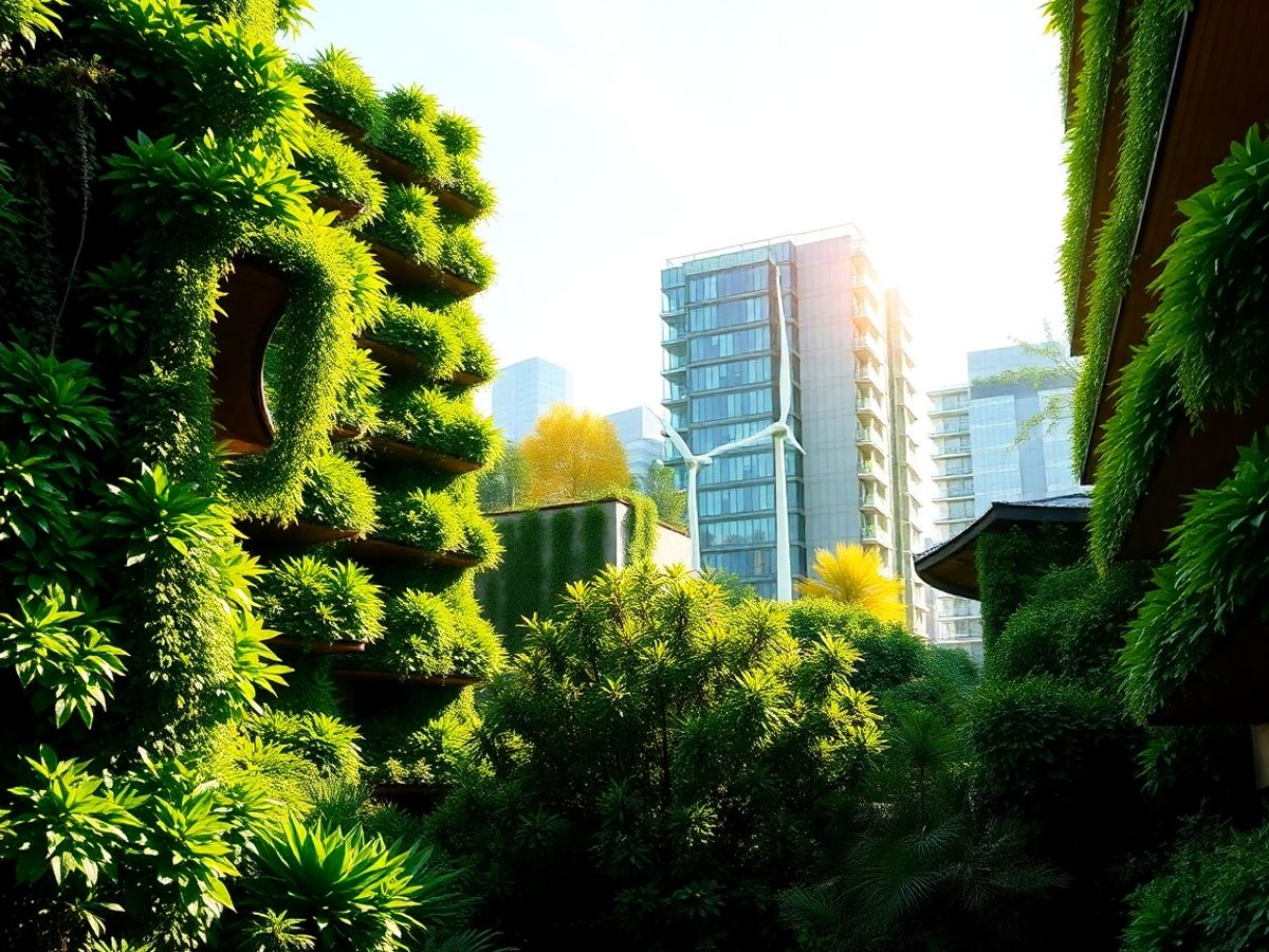 O mână arată o plantă în creștere spre un oraș verde.