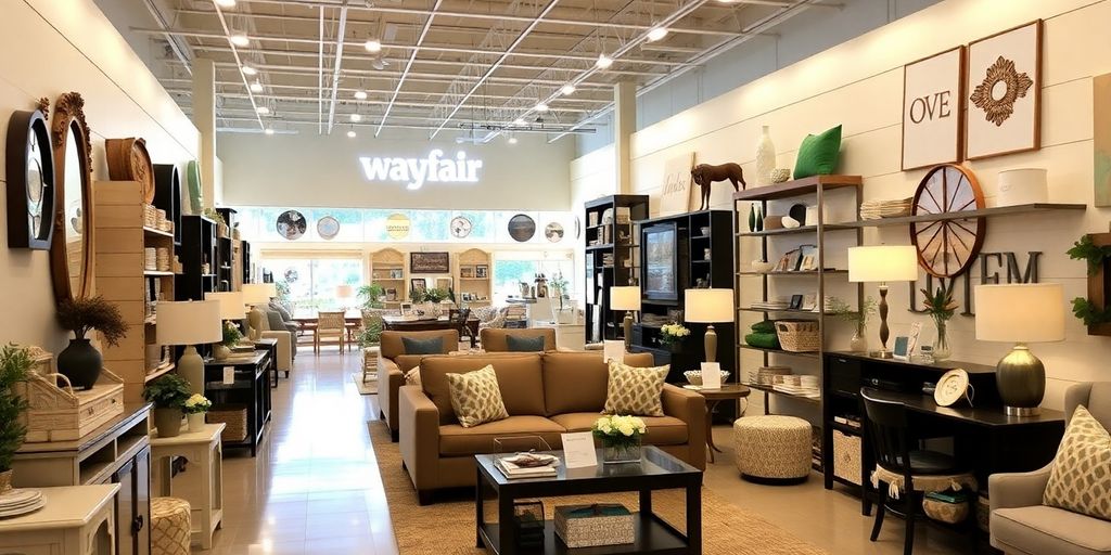 Interior view of a Wayfair store filled with home decor.
